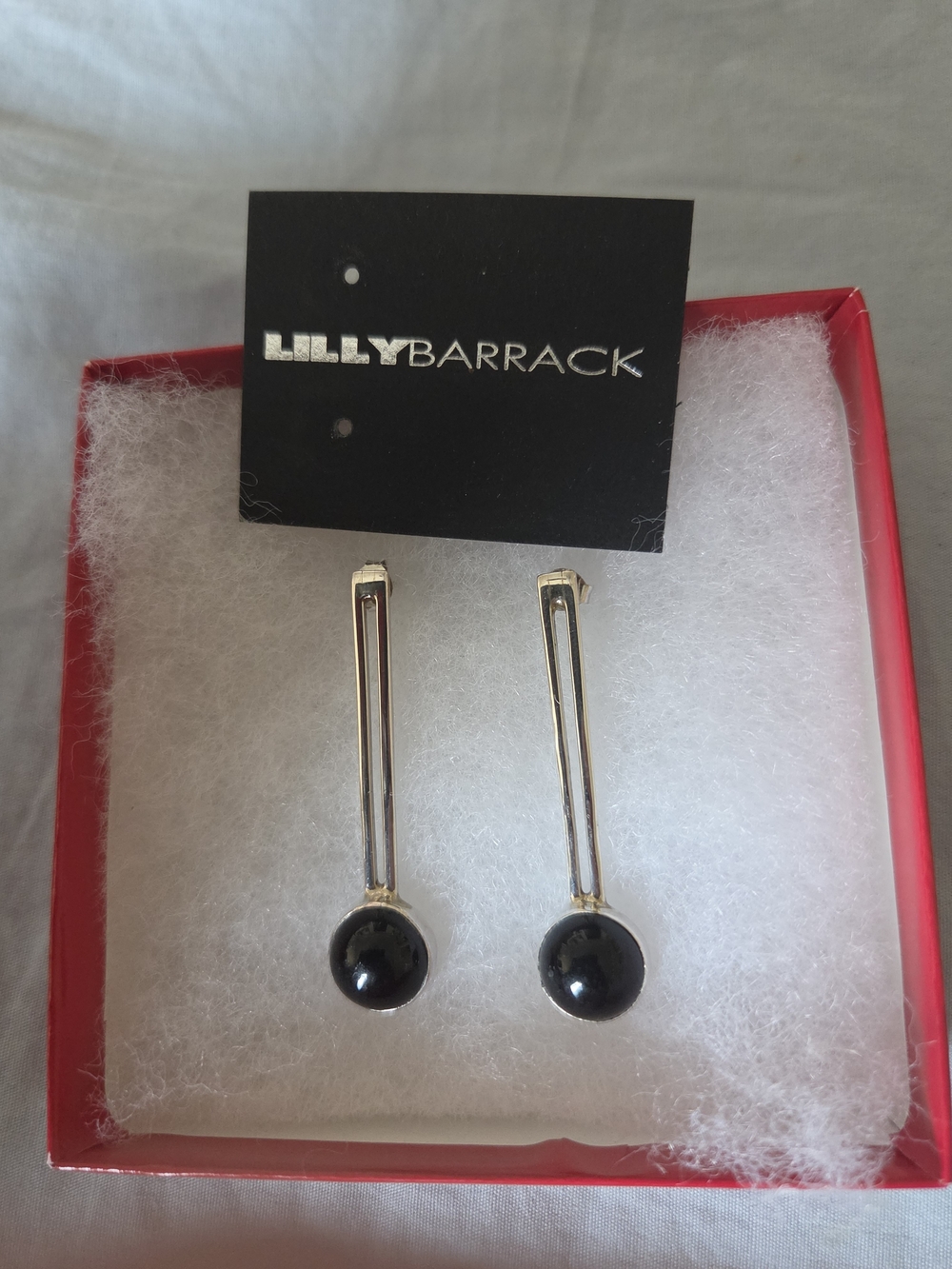 Black Drop Ball Earrings with Silver Stems